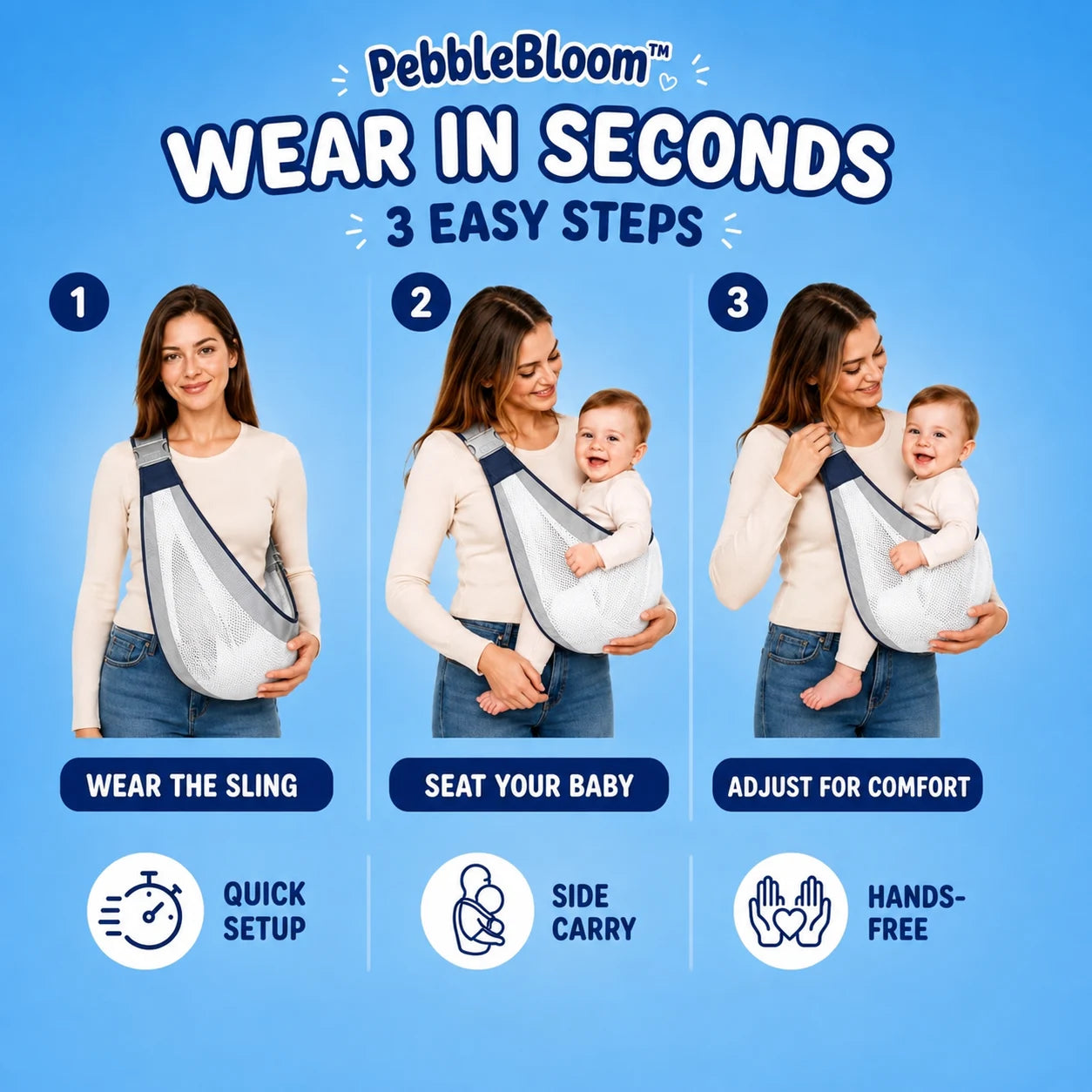 PebbleBloom™ EasyCarry Baby Sling