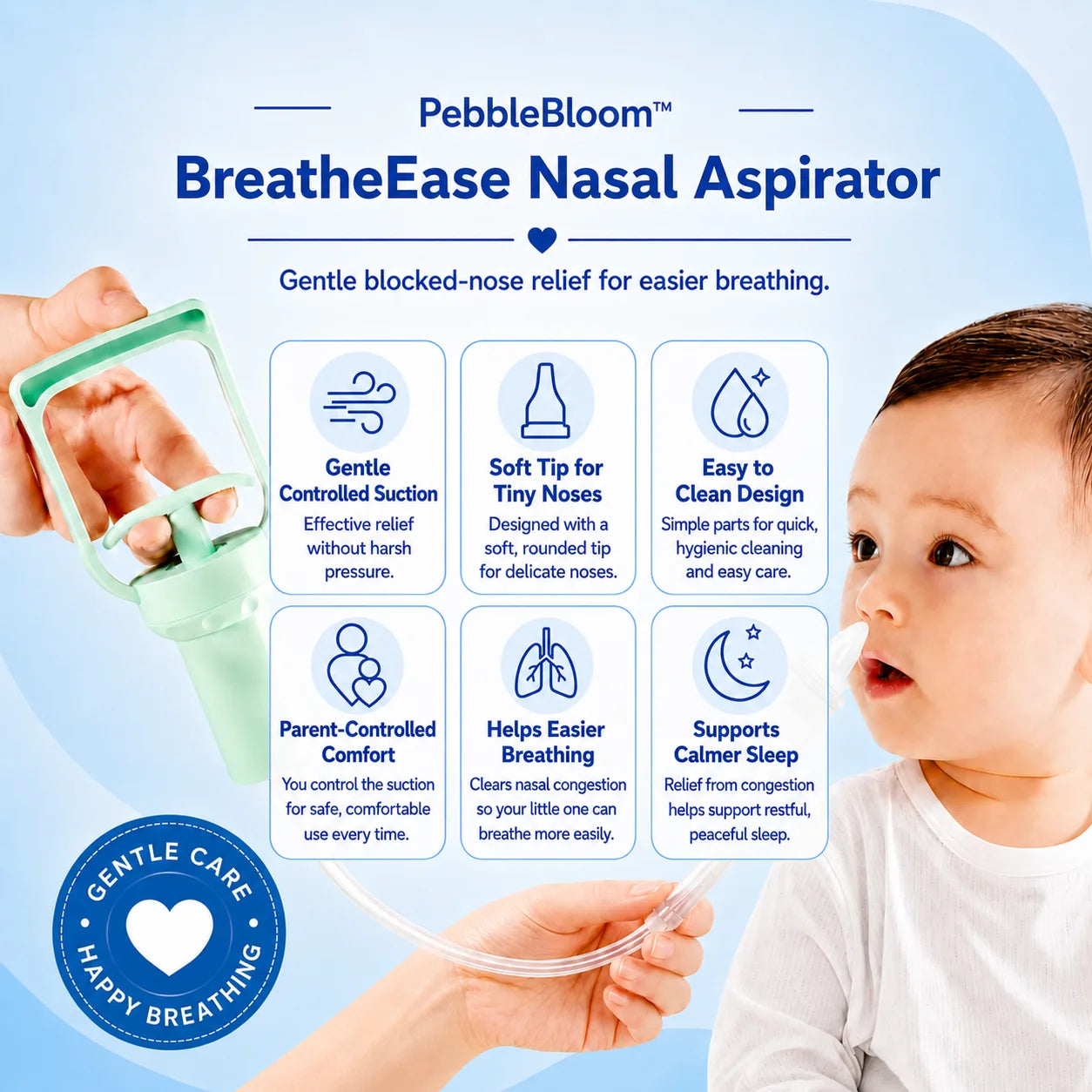 PebbleBloom™ BreatheEase Nasal Aspirator