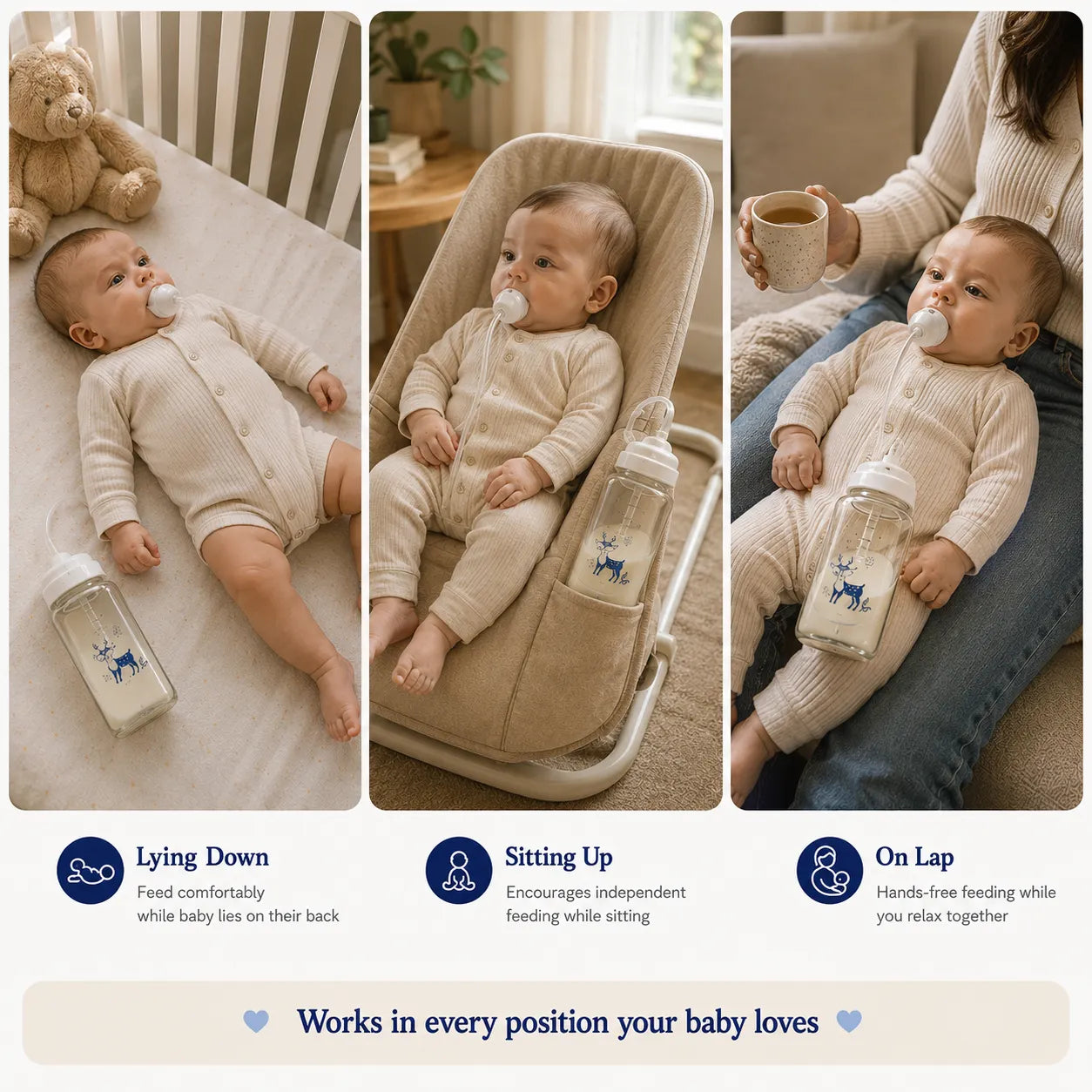 Hands-Free Self-Feeding Bottle for Babies