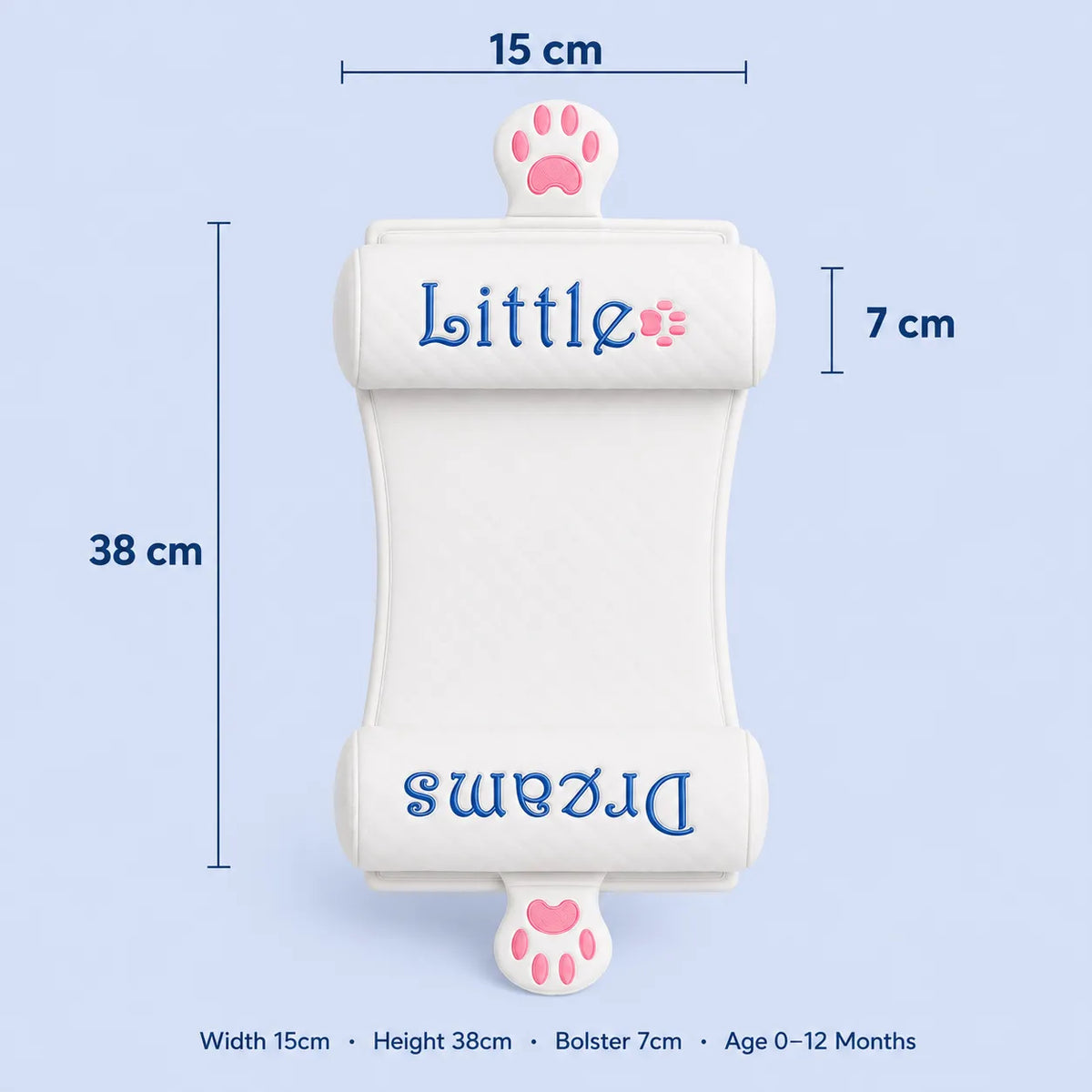 PebbleBloom baby pillow dimensions diagram